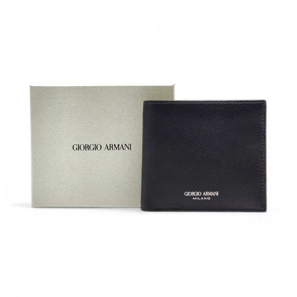 Giorgio Armani Milano Black Leather Bifold Men's Wallet - New in Box - Picture 1 of 5